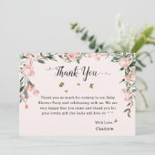 蝶エレガント付きピンクのバラ赤ちゃんシャワー サンキューカード (スタンド正面)