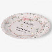蝶エレガント付きピンクのバラ赤ちゃんシャワー ペーパープレート (アングル)