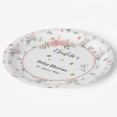 蝶エレガント付きピンクのバラ赤ちゃんシャワー ペーパープレート (アングル)