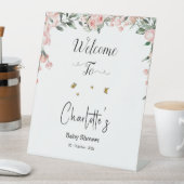 蝶エレガント付きピンクのバラ赤ちゃんシャワー 台座サイン (インサイチュ)