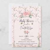蝶エレガント付きピンクのバラ赤ちゃんシャワー 招待状 (正面)