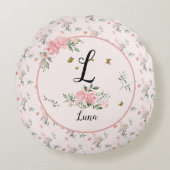 蝶エレガント付きピンクのバラ ラウンドクッション (正面)