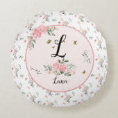 蝶エレガント付きピンクのバラ ラウンドクッション (正面)