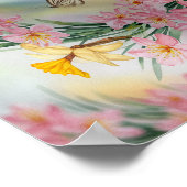 蝶エレガント付き水色フローラリース ポスター (角)