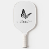 蝶エレガント可愛いシンプル白黒の名前 ピックルボールラケット (正面)