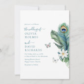 蝶エレガント孔雀の羽の結婚式の招待 招待状 (正面)