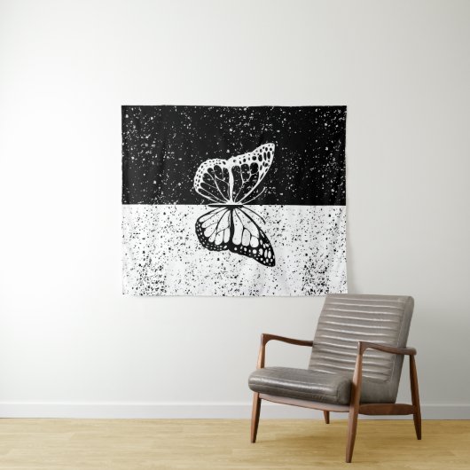 蝶エレガント星白黒昼と夜 タペストリー (インサイチュ(横))