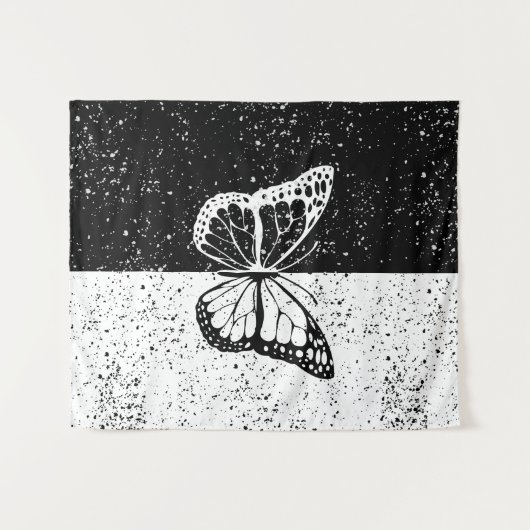 蝶エレガント星白黒昼と夜 タペストリー (正面(横))