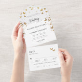 蝶エレガント書道ロマン結婚ツ オールインワン招待状 (貼ってはがせる)