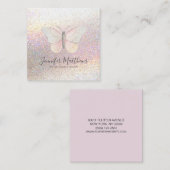 蝶エレガント水色グリッタースパークル スクエア名刺 (正面/裏面)