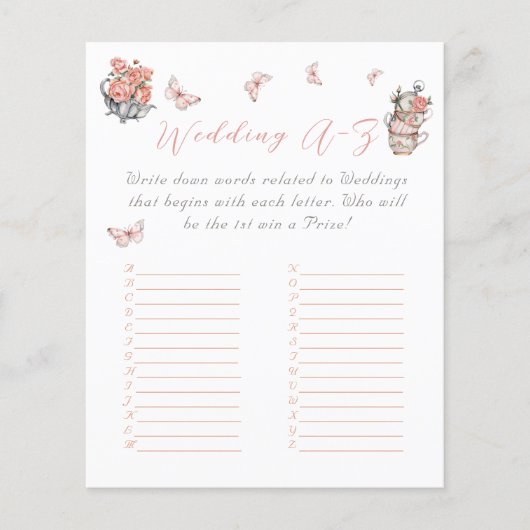 蝶エレガント茶フローラブライダルシャワーゲーム (正面)