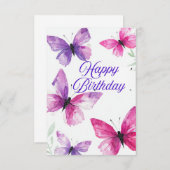 蝶エレガント誕生日カード (正面/裏面)