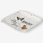 蝶エレガント&スターズホワイトハッピーニューイヤー ペーパープレート (傾斜あり)