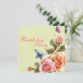蝶エレガント&バラ誕生日招待状 招待状 (スタンド正面)
