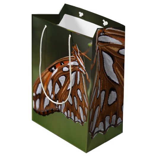 蝶オレンジと白まだら緑の写真 ミディアムペーパーバッグ (裏面アングル)