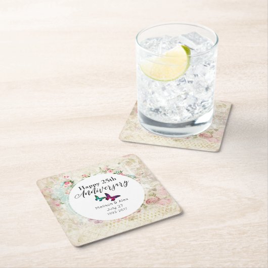 蝶オンみすぼらしいヴィンテージコラージュ記念日 スクエアペーパーコースター (インサイチュ)