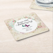 蝶オンみすぼらしいヴィンテージコラージュ記念日 スクエアペーパーコースター (アングル)