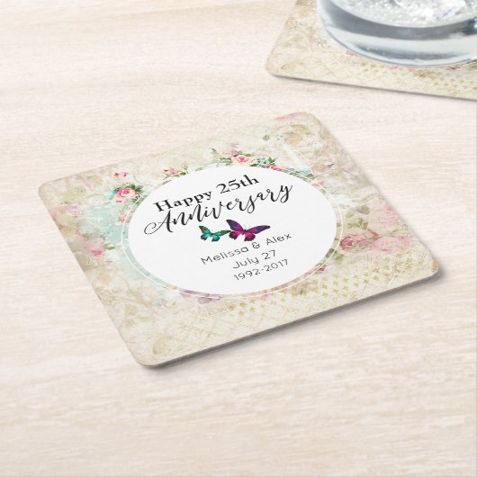 蝶オンみすぼらしいヴィンテージコラージュ記念日 スクエアペーパーコースター (アングル)