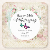 蝶オンみすぼらしいヴィンテージコラージュ記念日 スクエアペーパーコースター (正面)