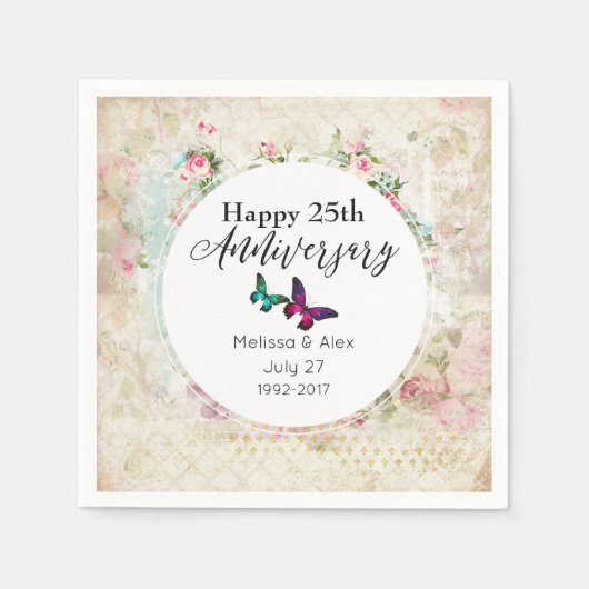 蝶オンみすぼらしいヴィンテージコラージュ記念日 スタンダードカクテルナプキン (正面)