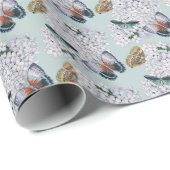 蝶オンアジサイのシアン背景 ラッピングペーパー (ロールコーナー)