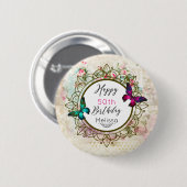 蝶オンザシャビーヴィンテージコラージュ誕生日 缶バッジ (正面&裏面)