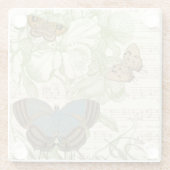 蝶オンシート音楽フローラデザイン ガラスコースター (裏面)