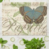 蝶オンシート音楽フローラデザイン キッチンタオル (折り畳み)