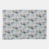 蝶オンソフトティール(緑がかった色) キッチンタオル (横)