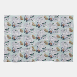 蝶オンソフトティール（緑がかった色） キッチンタオル