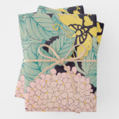 蝶オンピンクアジサイヴィンテージ日本の ラッピングペーパーシート (インサイチュ)