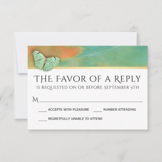 蝶オン南西の色の結婚式RSVP 出欠カード (正面)