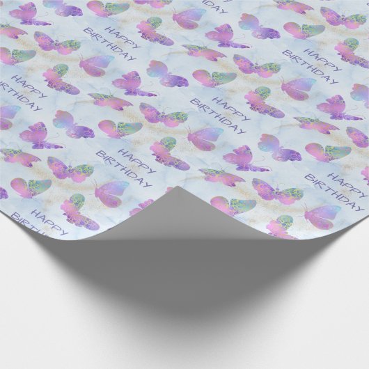 蝶オン白熱［赤熱］光を放つ抽象芸術ブルー誕生日 ラッピングペーパー (角)