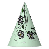 蝶オン緑の花誕生日付き/名前 パーティーハット (左)