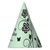 蝶オン緑の花誕生日付き/名前 パーティーハット (右)