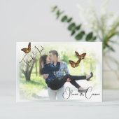 蝶カジュアル結婚の縁の写真ベル サンキューカード (スタンド正面)