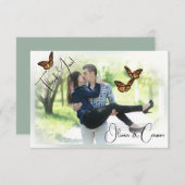 蝶カジュアル結婚の縁の写真ベル サンキューカード (正面/裏面)