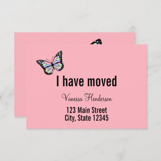 蝶カスタムなピンクの移動発表 案内状 (正面/裏面)