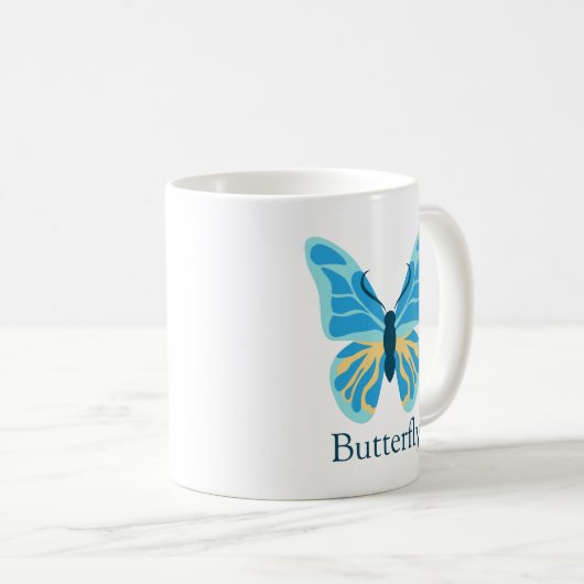 蝶カスタム色グラフィックパーソナライズされた名 コーヒーマグカップ (正面右)