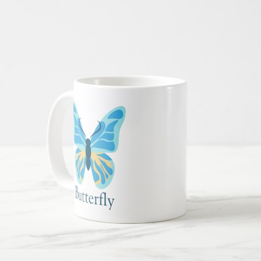 蝶カスタム色グラフィックパーソナライズされた名 コーヒーマグカップ (正面左)