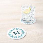 蝶カスタム色グラフィックモノグラムの ラウンドペーパーコースター (インサイチュ)