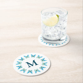 蝶カスタム色グラフィックモノグラムの ラウンドペーパーコースター