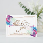 蝶カラフルとフローラ/金ゴールドトリム サンキューカード (スタンド正面)