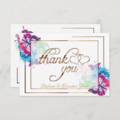 蝶カラフルとフローラ/金ゴールドトリム サンキューカード (正面/裏面)