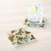 蝶カラフルと毛虫の集まり ガラスコースター (アングル)