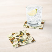 蝶カラフルと毛虫の集まり スクエアペーパーコースター (インサイチュ)