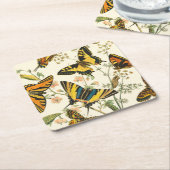蝶カラフルと毛虫の集まり スクエアペーパーコースター (アングル)