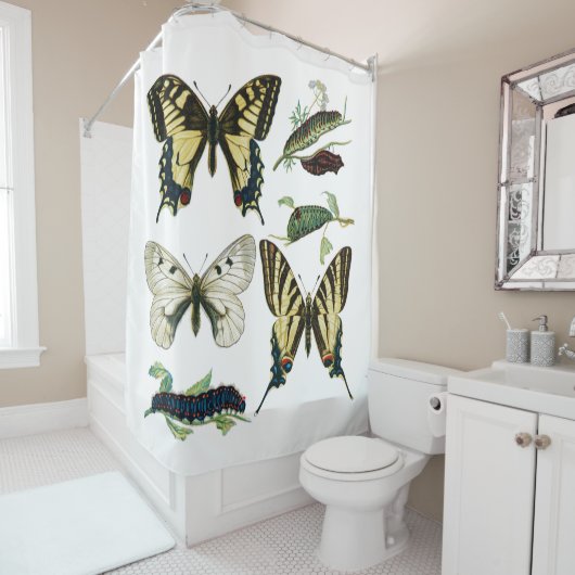 蝶カラフルと毛虫 シャワーカーテン (インサイチュ)