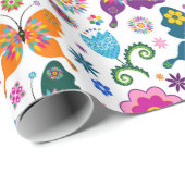 蝶カラフルと花のパターン ラッピングペーパー (ロールコーナー)