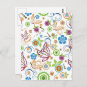 蝶カラフルと花の模様 ポストカード (正面/裏面)